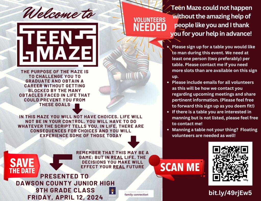 Teen Maze 2024 Dawson County GAFCP   Volunteers Needed 1024x791 